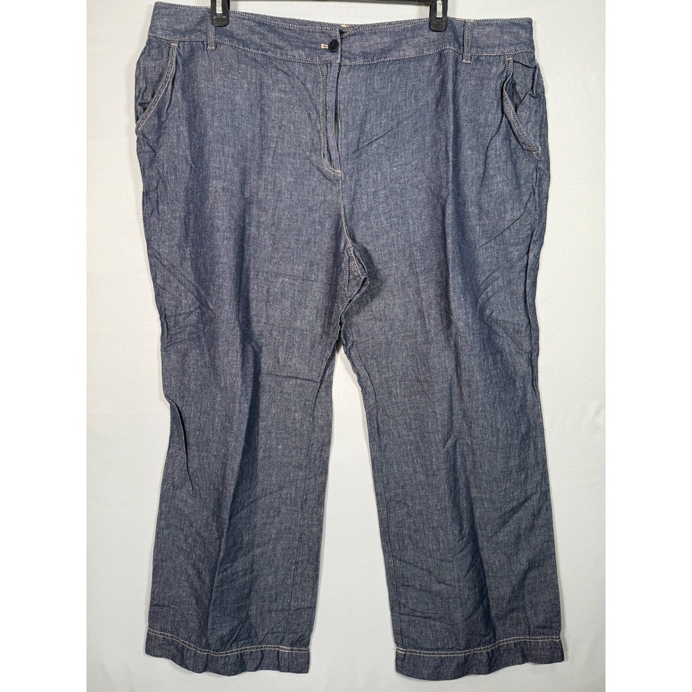 Talbots Pants Women 46x30" Blue Linen Cotton Blend Wide Leg Relaxed Fit‎ Casual
